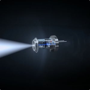 Diagram of the laser high-beam headlight against a darkened background.